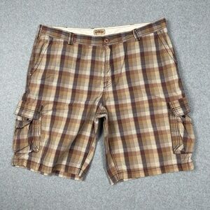 Tommy Bahama Cargo Shorts Mens‎ 42 Plaid Brown Beige Casual Utility Outdoor